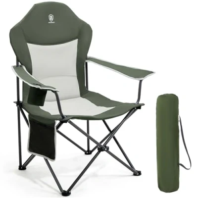 Imagen de EVER ADVANCED Silla de Camping Plegable 160KG Capacidad Carga, Ultra Grande con Respaldo Alto, Cómoda Asiento Lateral y Portavasos para Jardín Balcón Pesca