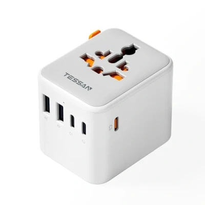 Imagen de TESSAN Adaptador Enchufe Universal Viaje con 5 USB, Cargador USB C Carga Rapida 65W GAN, para Estados Unidos Tailandia Japón Reino Unido Brasil Australia España