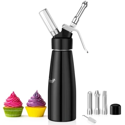 Imagen de Newaner 500 ml sifón de cocina espumas, sifon nata aluminio con 3 boquillas acero inoxidable y 1 cepillo, dispensador crema para decorar pasteles cumpleaños, pastelería, helados postres