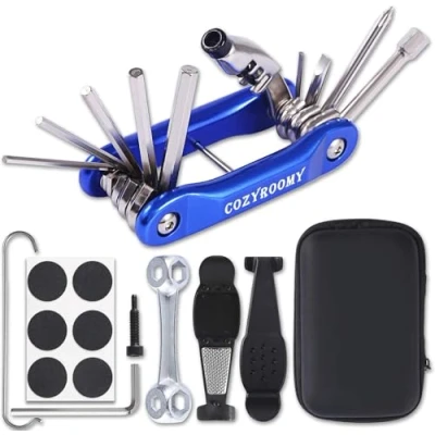 Imagen de COZYROOMY Kit de reparación bicicletas, herramienta bicicleta multifunción 10 en 1 (con cadena), llave hueso y herramientas repuesto relacionadas, funda