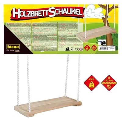 Imagen de Idena 40197 Columpio de Madera para niños a Partir 3 años, con Cuerdas sujeción Ajustables y Anillos Acero, Capacidad Carga hasta 50 kg, diversión sin Preocupaciones
