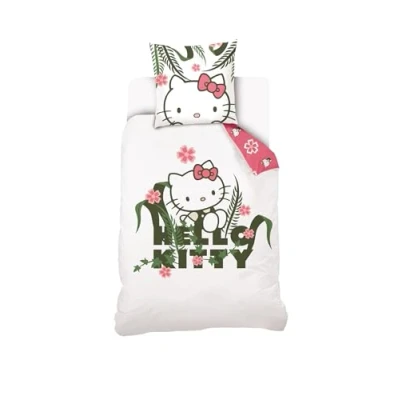 Imagen de SAHINLER funda nórdica de Hello Kitty (140 x 200 cm, 1 almohada 63 100 % algodón), color blanco
