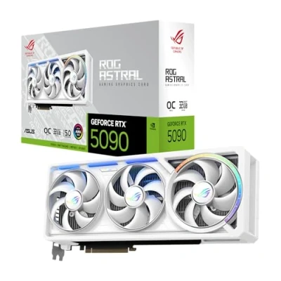 Imagen de ASUS ROG Astral GeForce RTX 5090 White OC Edition, Tarjeta gráfica Gaming, PCIe 5.0, 32GB GDDR7, HDMI/DP 2.1, 3.8 Ranuras, 4 Ventiladores Axial Tech, Almohadilla térmica de Cambio Fase