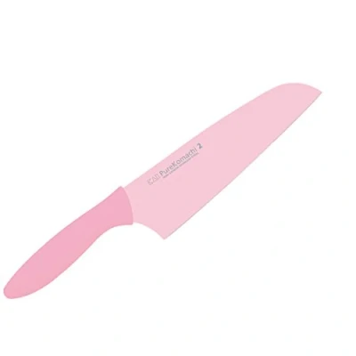 Imagen de KAI Pure Komachi 2 Santoku 15 cm longitud de la hoja acero al carbono inoxidable 53 HRC revestimiento antiadherente con mango polipropileno color lichi cuchillo cocina japonés