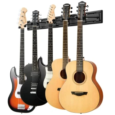 Imagen de Donner 5 Soporte de pared para guitarra montaje en negra con colgadores ajustables guitarras eléctricas acústicas, bajo, ukelele popular