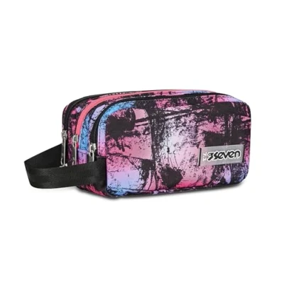 Imagen de Seven Portalápices escolar 3 cremalleras, negro y morado, Freethink Girl, bolsita triple compartimento con organizador, bolsillos gomas porta bolígrafos, accesorios mochila, medianos, superiores,