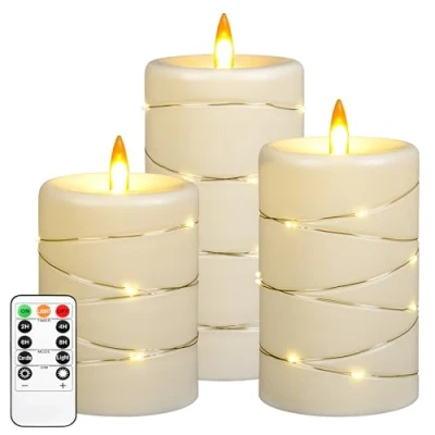 Imagen de luz de vela LED, 3 velas llama dinámica, una batería, simulación más realista del efecto las llamas, con control remoto temporizador.