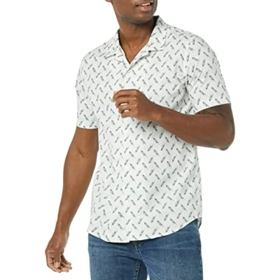 Imagen de Amazon Essentials Camisa Hawaiana de Corte Ajustado Hombre, Azul Claro Estampado Pájaro, XS