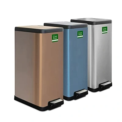 Imagen de Floordirekt Cubo de basura Zack acero inoxidable con pedal dispositivo descenso automático para cocina baño (bronce, 18 L)