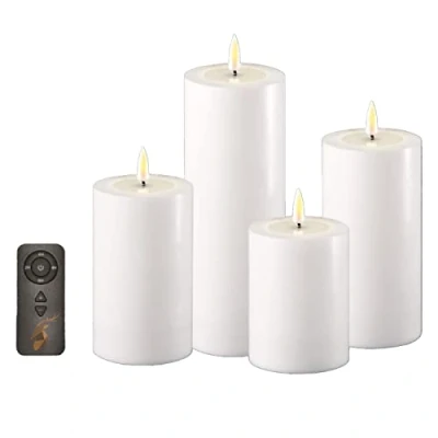 Imagen de ReWu Deluxe Homeart Juego de velas LED con mando a distancia y temporizador en color blanco