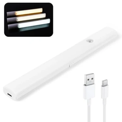 Imagen de Vicloon Luz de Armario con Sensor Movimiento,40 Leds 3 Modos USB Recargable Armario,25CM Led Regulable,Luz Nocturna para Escaleras,Armario,Pasillo,Cocina,Garaje