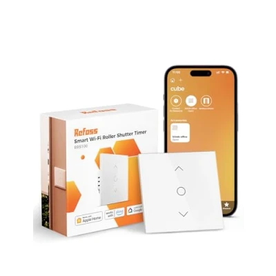 Imagen de Refoss Interruptor de Persianas WiFi con Apple HomeKit, Cortina Táctil Inteligente Control Porcentual y Temporizador, LED Controlable, Compatible Siri, Alexa, Google, 4 Piezas