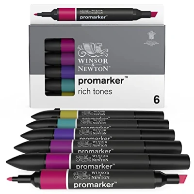 Imagen de Winsor &amp; Newton Set de Rotuladores ProMarker, 6 Unidades, Tonos Intensos