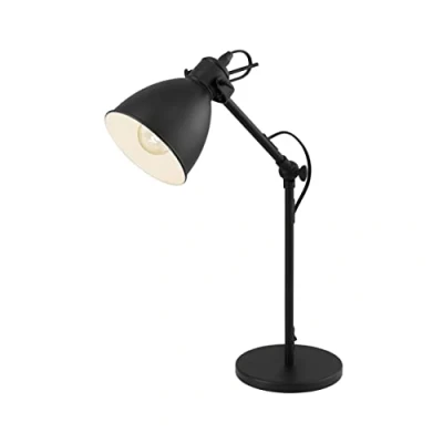 Imagen de Eglo lámpara de escritorio Priddy, sobremesa vintage 1 foco en diseño industrial, retro, lampara mesita noche acero, negro, blanco, E27, incl Interruptor