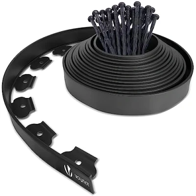 Imagen de VOUNOT Borde Jardín, Césped Borde, Flexible de Plástico, Longitud 10 m, Altura 5 cm, con 30 Clavijas, Negro