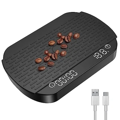 Imagen de OBEST Báscula de Café Electrónica,Báscula Digital Cocina 3 kg/0,1 g, Pantalla LCD Alta Precisión,Superficie Pesaje Antideslizante Impermeable
