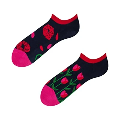 Imagen de Dedoles Calcetines Unisex Hombre Mujer y Niños Algodón muchos diseños divertidos diferente izquierda derecha, color: Azul, diseño: Labios de tulipán (sneaker), tamaño: 43 46