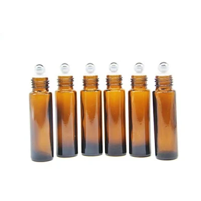 Imagen de Yizhao Marrón Botellas Roll on Cristal para Aceites Esenciales 10ml, con Bola de Acero Inoxidable, Esenciales, Masajes, Aromaterapia, Botella Laboratorio 6 Pcs