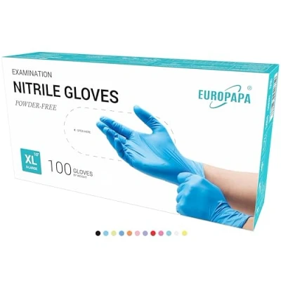 Imagen de EUROPAPA 100 Guantes De Nitrilo Desechables, Examen, Nitrilo, Sin Polvo, LÁTex, No EstÉRiles, Disponables (XL, Azul)