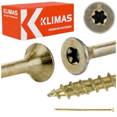 Imagen de Klimas Tornillos para madera torx avellanada multiusos construcción de tejado amarillo 5x120 mm 200 uds.