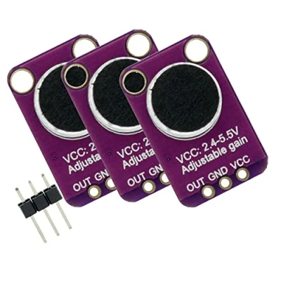 Imagen de Fasizi 3 amplificadores de micrófono Electret MAX4466, módulo ganancia ajustable, placa conexión azul para Arduino