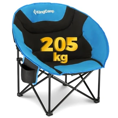 Imagen de KingCamp Luna Platillo Cámping Silla Plegable Redonda Asiento Acolchado Estructura de Acero Resistente con portavasos y Bolsillo Trasero (Vaso Rojo)