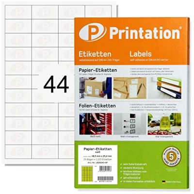 Imagen de Printation etiquetas 48,5 x 25,4 mm 44/hoja 1100 labels de Amazon FBA envío 48,5x25,4 4x11 adhesivas blancas 25 hojas A4, 48x25 pegatinas papel adhesivo para imprimir 2516