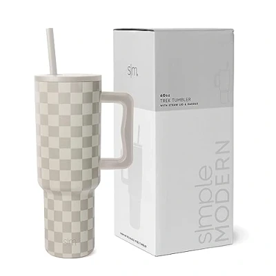 Imagen de Simple Modern Vaso Térmico con Pajita y Asa Taza Termica café para Llevar Botella de Agua Acero Inoxidable Aislado helado Trek 1180ml Checkmate