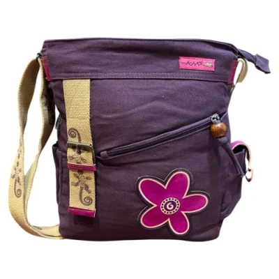 Imagen de Macha Bolso étnico en algodón con estampados de colores e inserciones piel, hombro y piel Para Mujer Étnico Indio colorido (Malva)