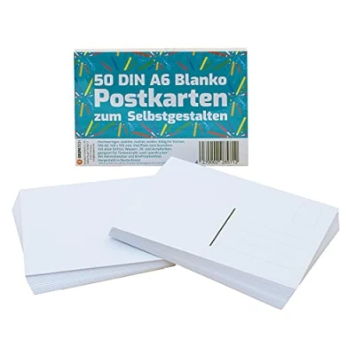 Imagen de 50 tarjetas postales DIN A6 en blanco de 300 g/m² para autoestables, con líneas dirección, extragruesas y blancas, papel natural sostenible, perfecto pintar, dibujar, escribir, imprimir, manualidades
