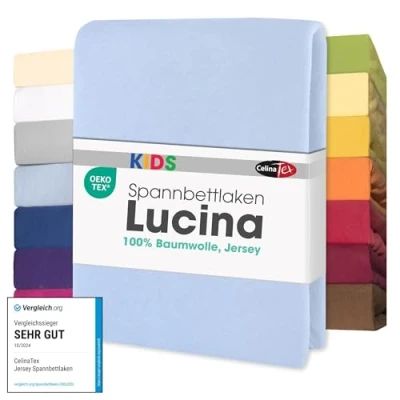 Imagen de CelinaTex Lucina bebés niños sábanas Ajustables Camas para bebé algodón 2er Set 60x120 70x140 cm Azul Aqua