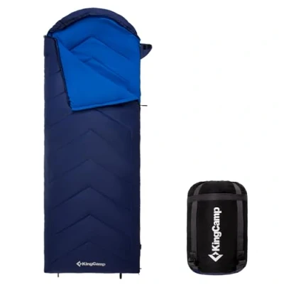 Imagen de KingCamp Saco de Dormir Franela para Adultos,(190+30) x75cm 1.55kg, 3 4 Estaciones,Impermeable, Interiores y Exteriores, Senderismo, Mochileros (Azul Azul Claro)