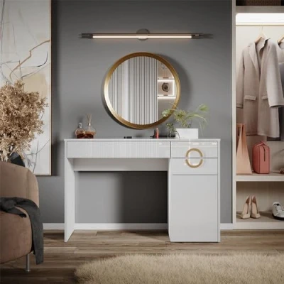 Imagen de Vicco Mesa de Maquillaje Adela, Blanco Alto Brillo, 115 cm con 3 cajones