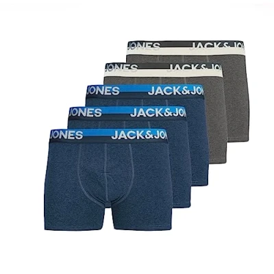 Imagen de Jack &amp; Jones Jacoliver Trunks 5 Pack, Hombre, Pack de 3 X Navy Blazer Melange, 2 Dark Grey 3XL