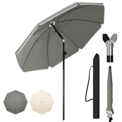 Imagen de WOLTU Sombrilla de Jardin Ø 195 cm, Parasol Grande Ajustable Altura y Angulo, para Playa, Terraza, Piscina, Mercado Patio, Proteccion Contra UV, Gris Oscuro