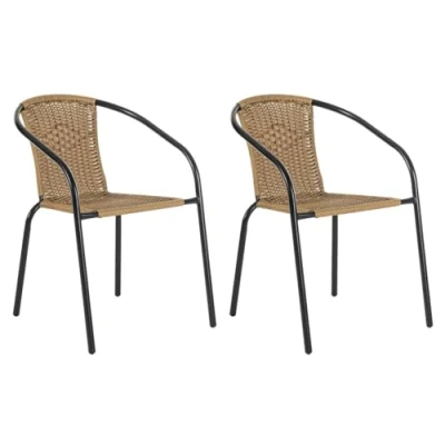 Imagen de LOLAhome Conjunto 2 Sillas Jardín Exterior Sillones Natural Ratan y Acero Balcón o Terraza Apilables Cómodas Resistentes Trivia