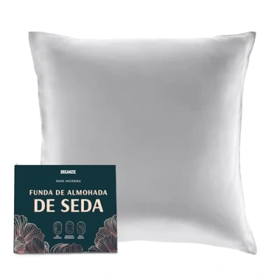 Imagen de Dreamzie Doble Cara 100% 19 mm Funda de Almohada Seda Pura moras para la Salud del Cabello y Piel Funda, con Cremallera Oculta, 1 Pieza, 65x65 cm, Gris Pateado