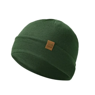 Imagen de ACUSHLA gorro de lana merino 100 % para hombre y mujer, invierno punto, unisex, reloj clima frío, Verde, talla única