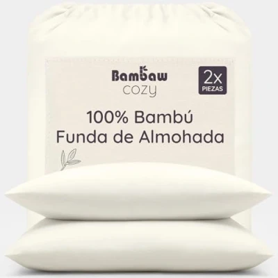 Imagen de Fundas de Almohada Bambú Beige 40x80 cm Tacto Suave y Fino 2 x Funda Antiácaros Tejido Transpirable Pillow Case Cojín Bambaw