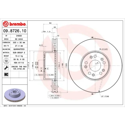 Imagen de BREMBO 09.8726.10 Disco de freno 320 30 5 ventilación interna altamente carbonizado con tornillos MERCEDES BENZ: Clase S Berlina, Coupé