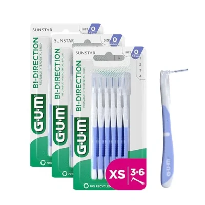 Imagen de GUM BI DIRECTION dual position interdental brushes antibacterial bristles 90 degree positioning teeth cleaning and plaque removal 0.6mm, ISO 0 3 x 6 pieces