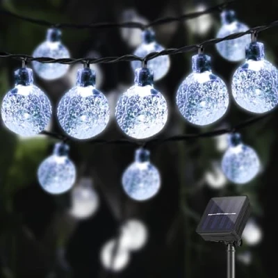 Imagen de LQWELL® Cadena De Luces Solares Para JardÍN, Solar Bolas Cristal, 30 Ledes, 8 M, IP44, Modos, Exterior/Interior, Terraza (8M 30LED Blanco)