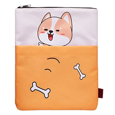 Imagen de Bonita funda de libro con estampado Corgi cremallera, protectora libros, tela lavable para amantes los profesores, estudiantes, que aman las cosas (mediano 11 x