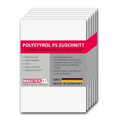 Imagen de easydruck24de I Juego de planchas poliestireno J6 blanco DIN A4 plástico duro PS espacios en 21 x 29,7 cm 2 mm espesor para modelismo arquitectura bricolaje mag_265