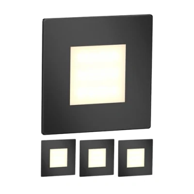 Imagen de ledscom.de 4 LED luz de escalera/plafón empotrado FEX para interior y exterior, angular, negro, 85 x 85mm, blanco cálido