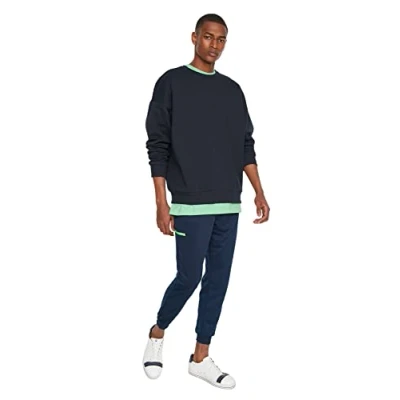 Imagen de Trendyol Sudadera Regular Lisa de Cuello Redondo, Azul Marino, XS para Hombre