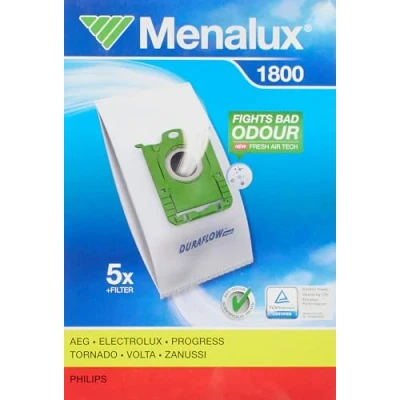 Imagen de Menalux 1800 Pack de 5 bolsas sintéticas y 1 filtro para aspiradoras AEG VX4, VX6, VX7, VX8 VX9, Electrolux Philips FC