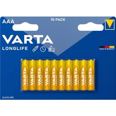 Imagen de Varta pila Longlife Power AAA Micro LR03 (paquete de 10 unidades), alcalina «Made in Germany» Adecuado para juguetes, linternas, mandos y otros aparatos que funcionan con pilas