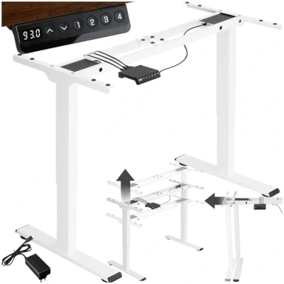Imagen de tectake® Escritorio Elevable Electrico, Altura Eléctrica sin Escalonamientos, Mesa de Acero Robusto, Telescópico, Motores Silenciosos, Anticolisión, Estructura Ajustable Blanco