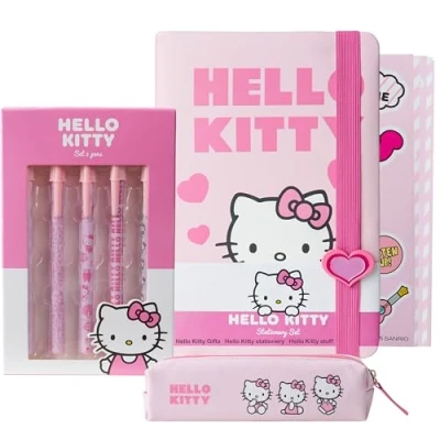 Imagen de Get Trend Hello Kitty Libreta con Estuche Boligrafos Bonitos Pegatinas Kawaii Anime Set Papeleria Niña Material Escolar (Rosa Kitty)